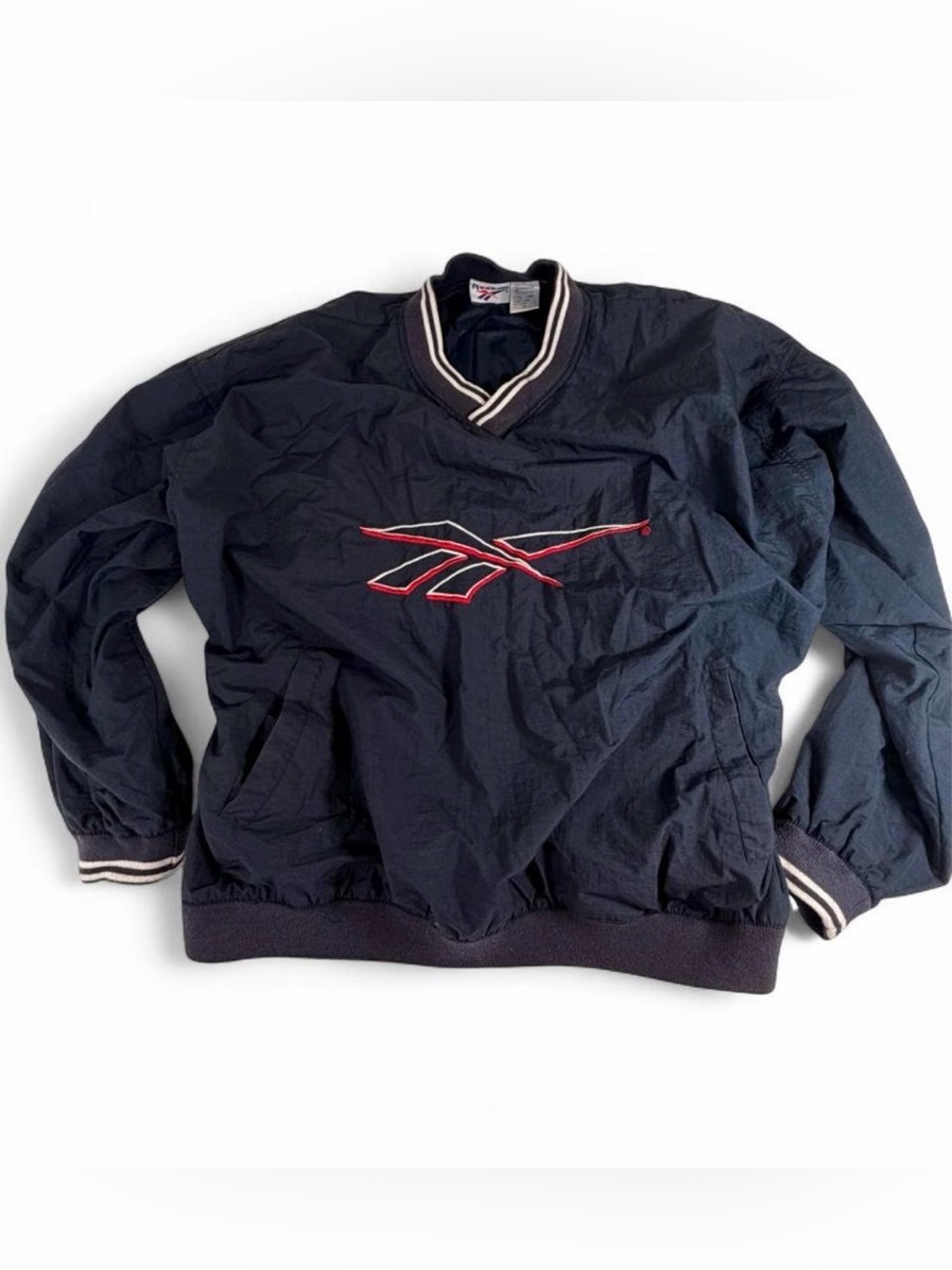 Vintage Reebok Navy Pullover Windbreaker with Red Logo